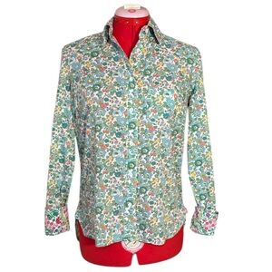 Lord & Taylor x Liberty Art Fabrics Teal Blue Floral Print Button Down Shirt